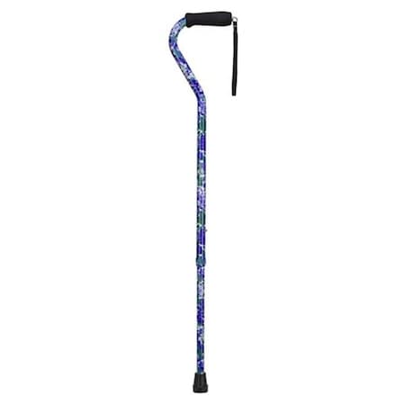 Mabis Mabis 502-1300-9904 Lightweight Adjustable Designer Cane - Offset Handle - Purple Flower 502-1300-9904